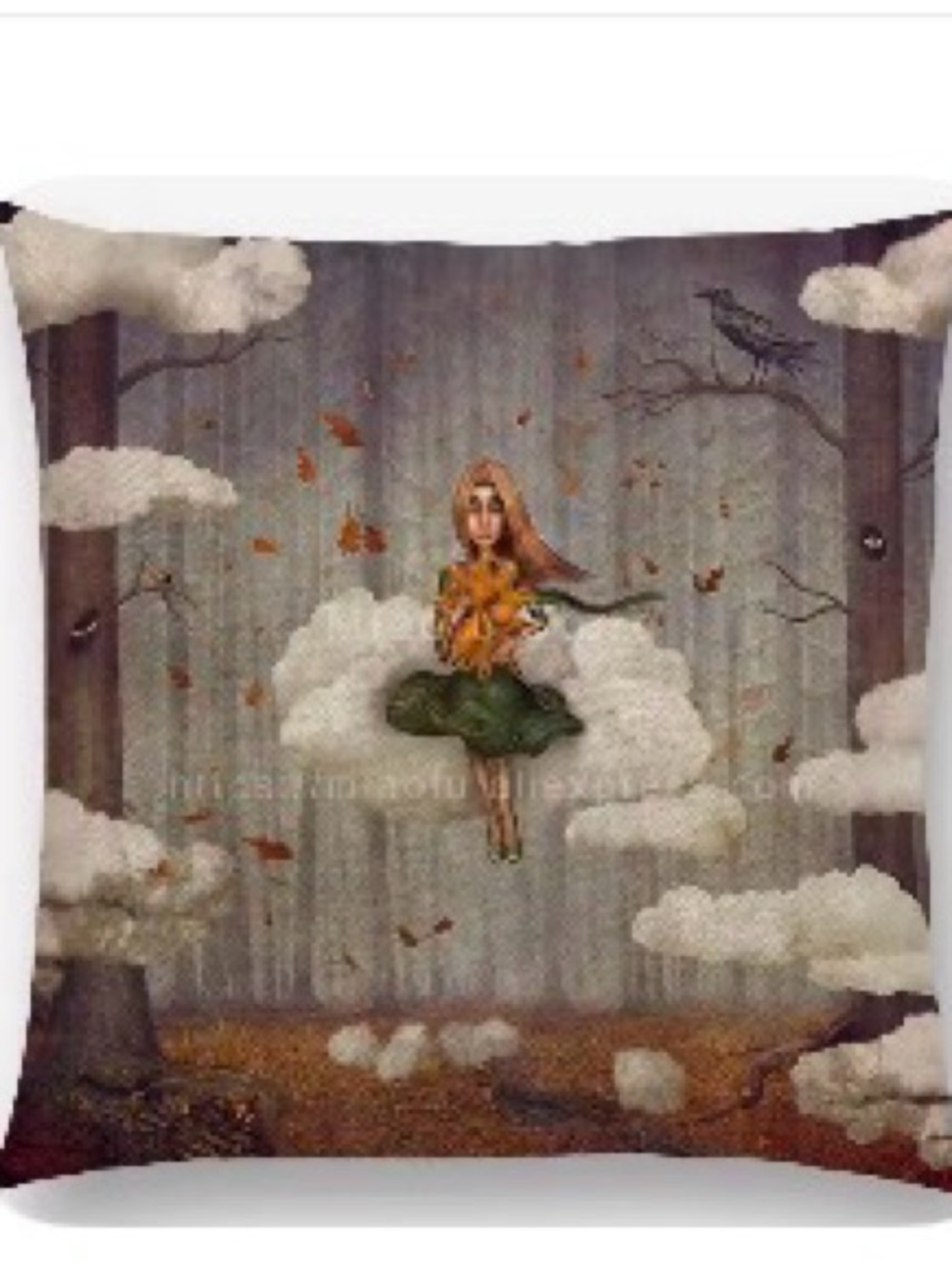 Whimsical Floating Girl Art Canvas - Autumn Colors pillow case